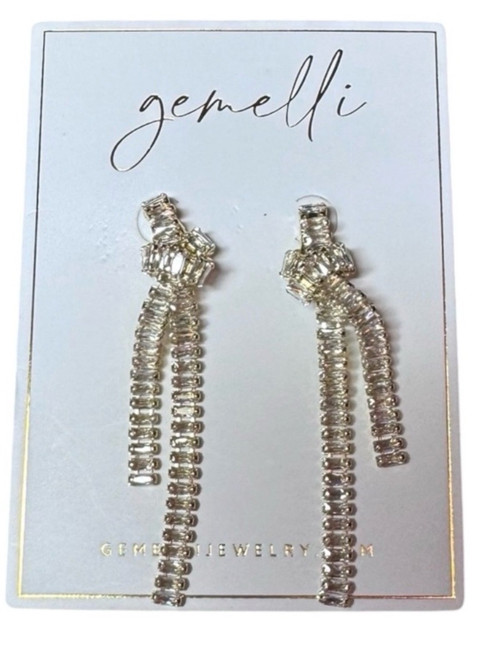 Gemelli Gold Crystal Knot Dangle Earrings, NEW
